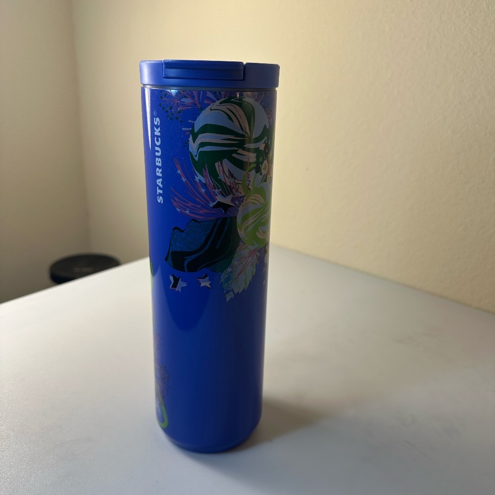 STARBUCKS HOLIDAY 2023 PURPLE FLORAL GLITTER INSULATED TUMBLER